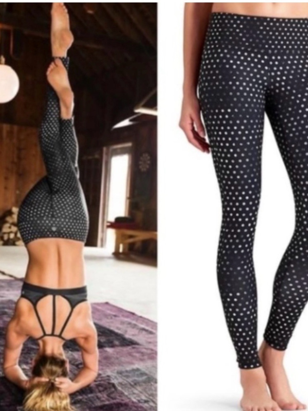 Athleta Crystal Chaturanga Polka Dot Leggings Reversible Tights Black White Med - Picture 2 of 13